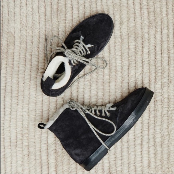 Jenni Kayne Canyon Shearling Ankle Boots Black Suede Size 40/9 Lace-Up Booties - Picture 6 of 11